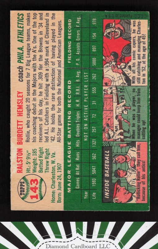 1954 Topps #143 Rollie Hemsley GD m, back