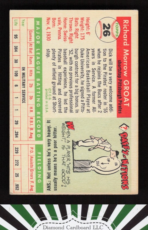 1955 Topps #26 Dick Groat VGEX c, back