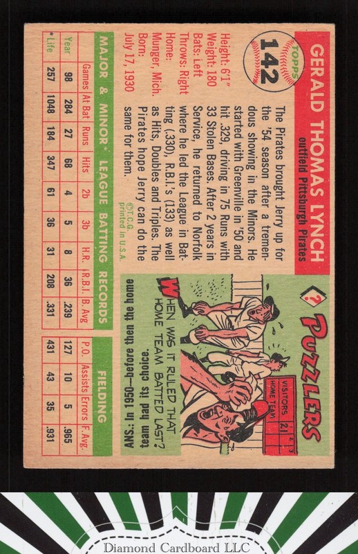 1955 Topps #142 Jerry Lynch VG+ n, back
