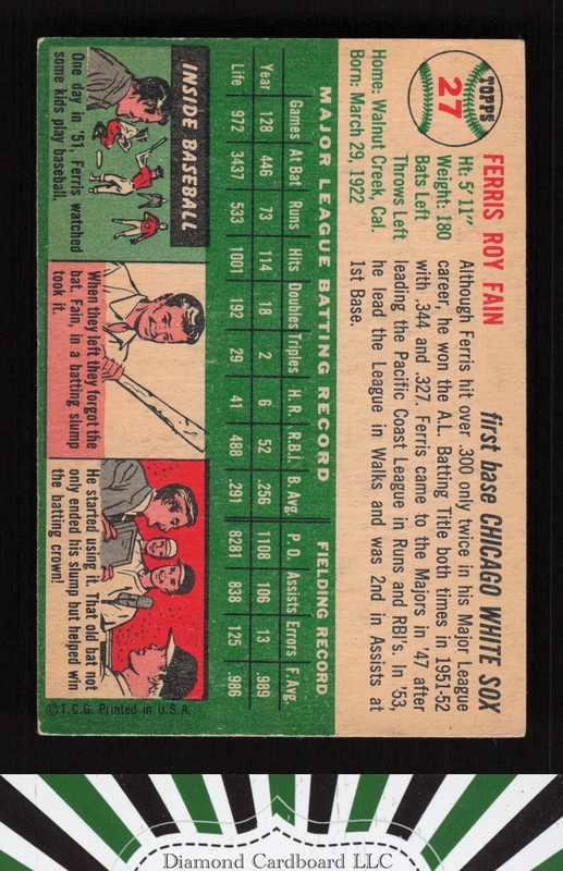 1954 Topps #27 Ferris Fain VGEX f, back