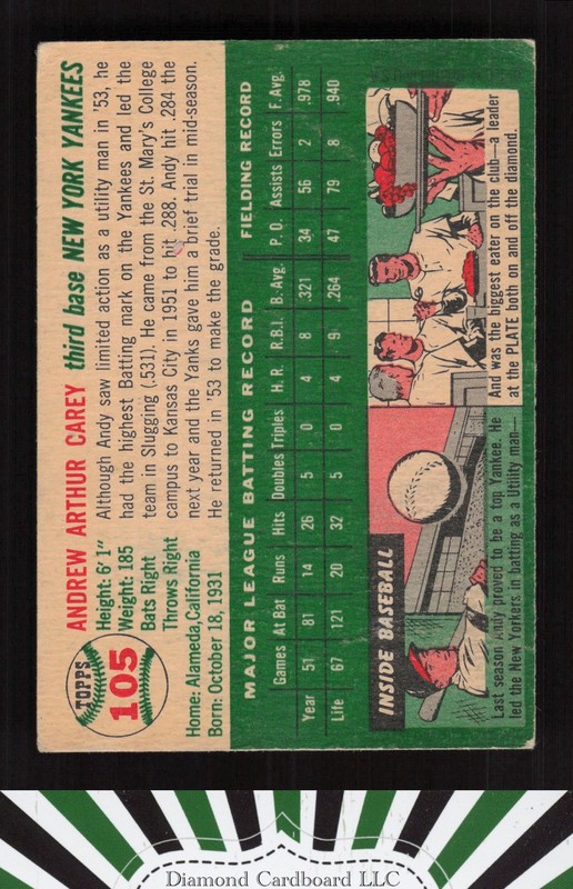1954 Topps #105 Andy Carey GD+ d, back