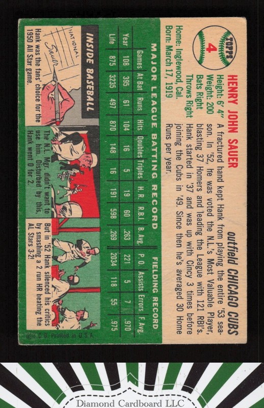 1954 Topps #4 Hank Sauer VGEX a, back