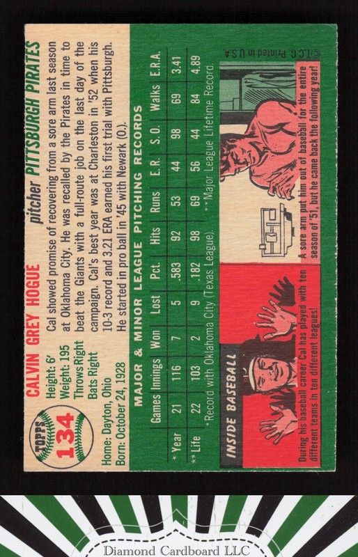 1954 Topps #134 Cal Hogue EXMT a, back