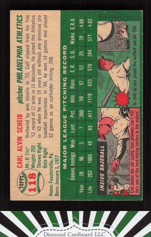 1954 Topps #118 Carl Scheib EXMT f, back
