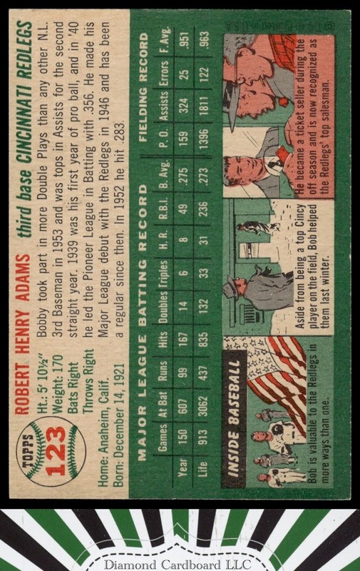 1954 Topps #123 Bobby Adams EX+ m, back