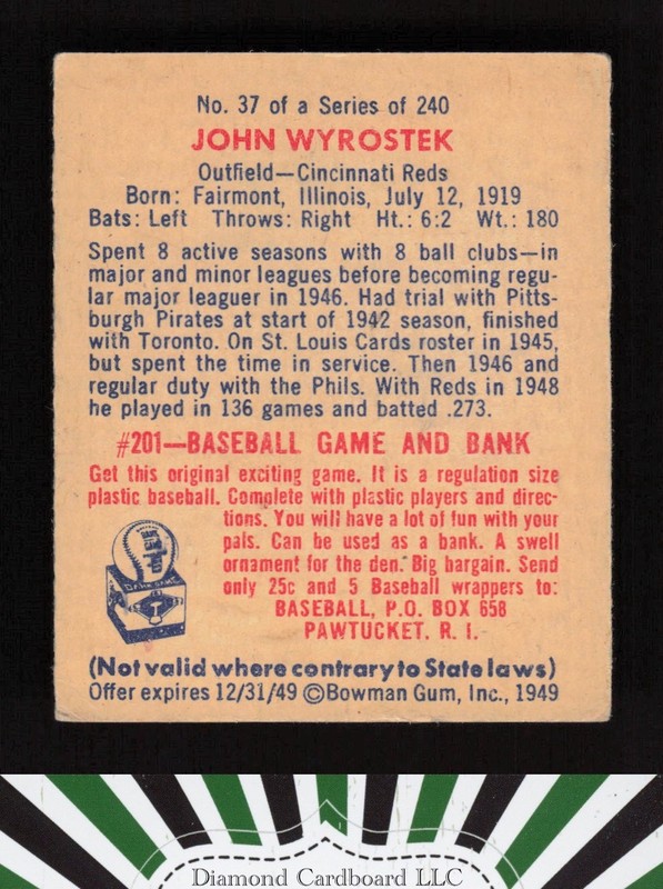 1949 Bowman #37 John Wyrostek VG [CENTERED] e, back