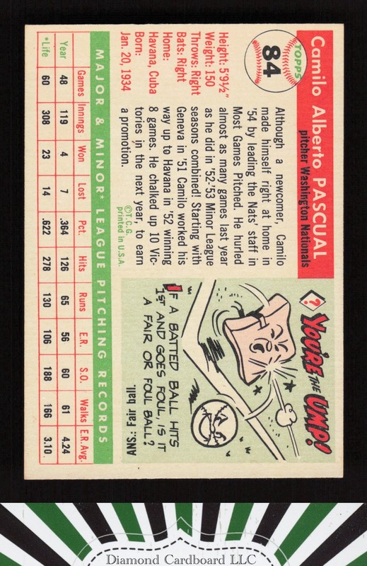 1955 Topps #84 Camilo Pascual EX+ p, back
