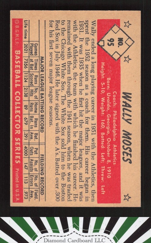 1953 Bowman Color #95 Wally Moses EX a, back