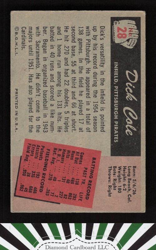 1955 Bowman #28 Dick Cole VGEX, back