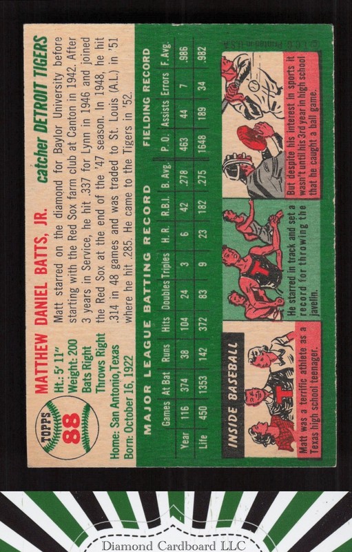 1954 Topps #88 Matt Batts NM k, back