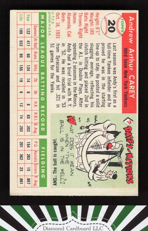 1955 Topps #20 Andy Carey VG+ g, back