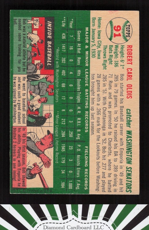 1954 Topps #91 Bob Oldis EX a, back