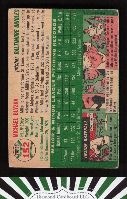 1954 Topps #152 Mike Blyzka VG k, back