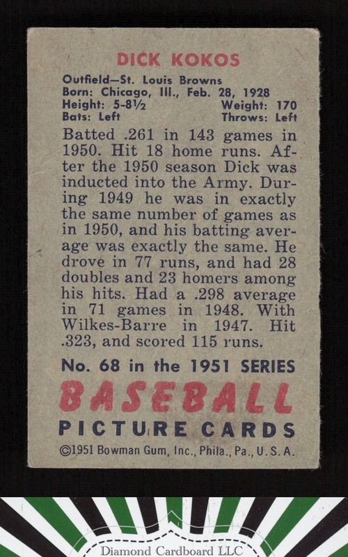 1951 Bowman #68 Dick Kokos VG+, back