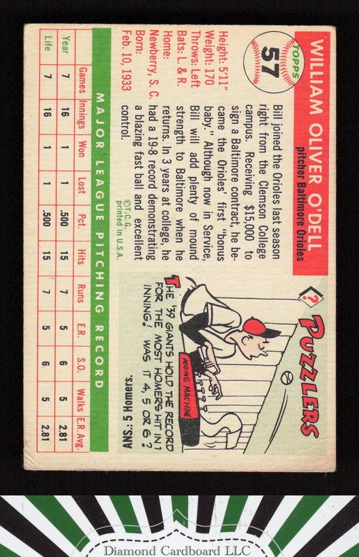 1955 Topps #57 Billy O'Dell VG n, back