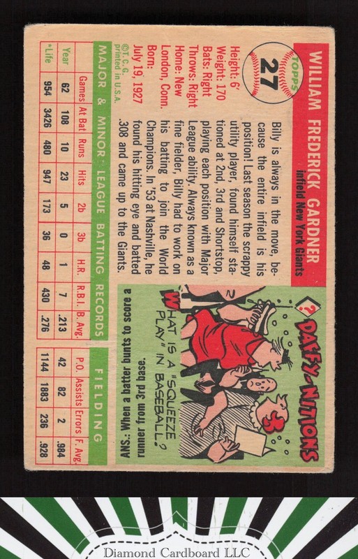 1955 Topps #27 Billy Gardner VG h, back