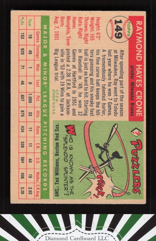 1955 Topps #149 Ray Crone EX (MK) f, back