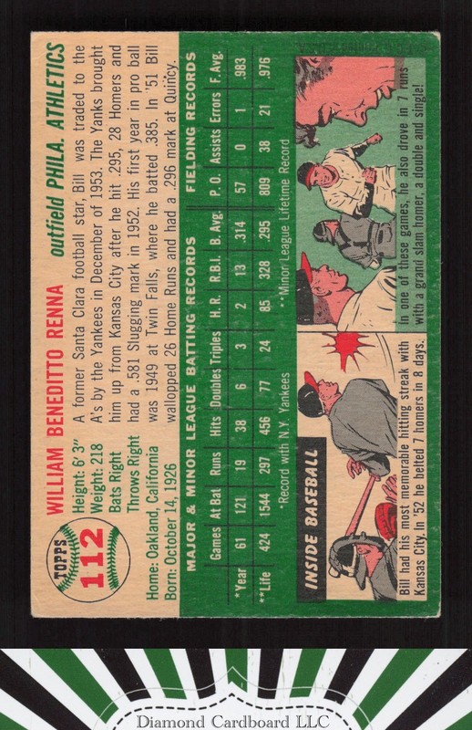 1954 Topps #112 Bill Renna VG+ b, back
