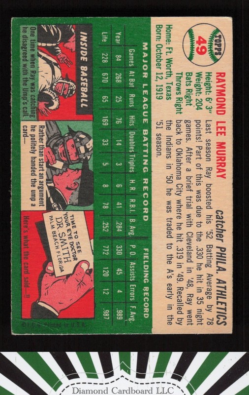 1954 Topps #49 Ray Murray VGEX h, back