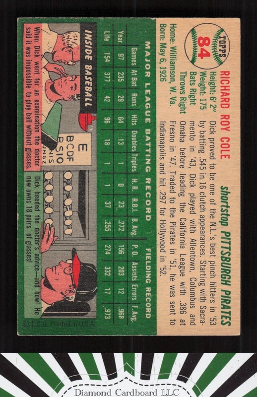 1954 Topps #84 Dick Cole VG+ o, back