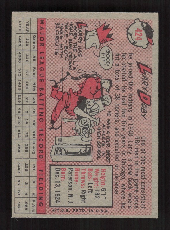 1958 Topps #424 Larry Doby EXMT k, back