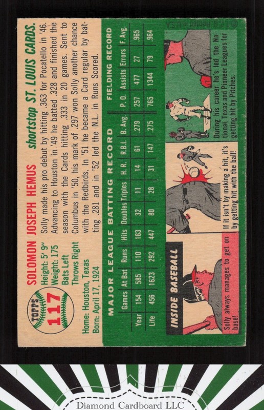 1954 Topps #117 Solly Hemus VGEX d, back