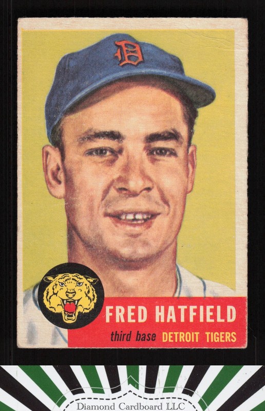 1953 Topps #163 Fred Hatfield : Bio uses black text GD c, front