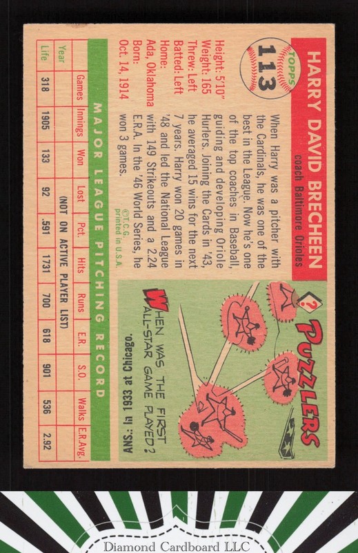 1955 Topps #113 Harry Brecheen VG e, back