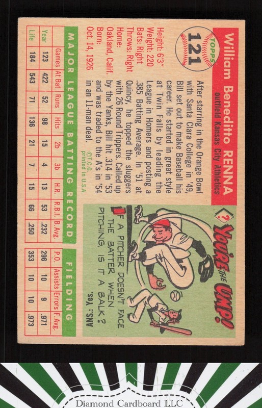 1955 Topps #121 Bill Renna EX [CENTERED] g, back