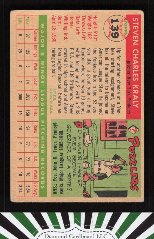1955 Topps #139 Steve Kraly GD a, back