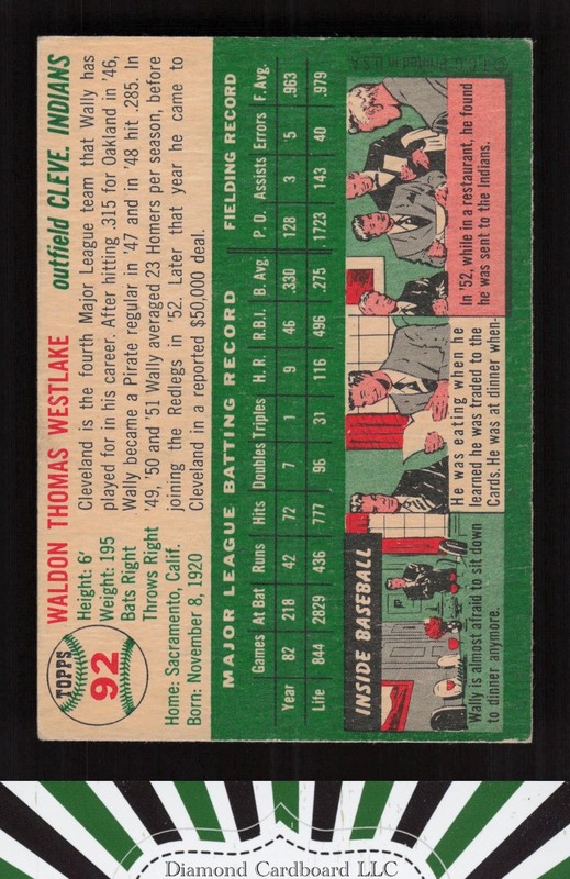 1954 Topps #92 Wally Westlake VG g, back
