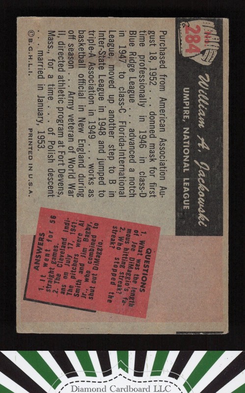 1955 Bowman #284 Bill Jackowski VGEX, back