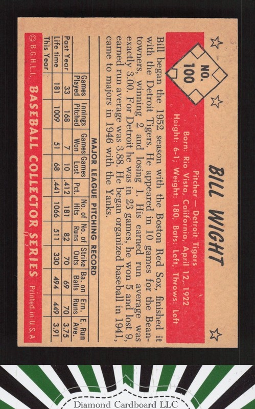 1953 Bowman Color #100 Bill Wight EX c, back