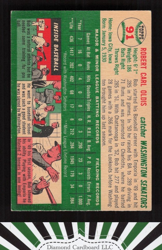 1954 Topps #91 Bob Oldis VGEX+ c, back