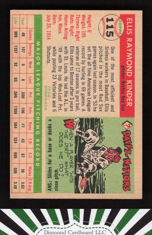 1955 Topps #115 Ellis Kinder EX h, back