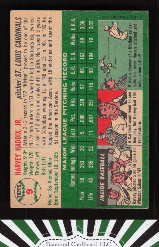 1954 Topps #9 Harvey Haddix VGEX e, back