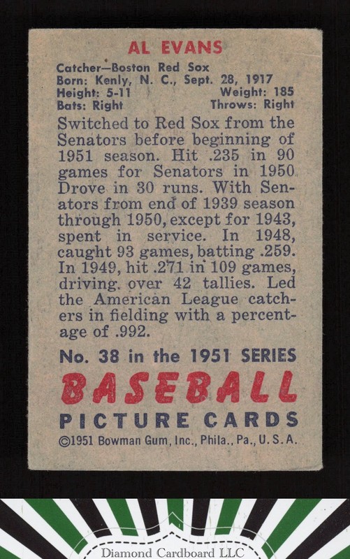 1951 Bowman #38 Al Evans GD+, back