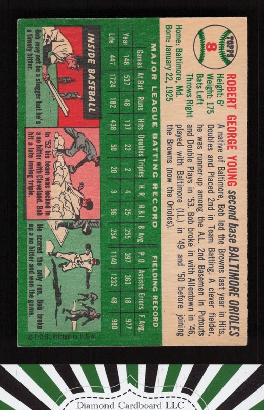 1954 Topps #8 Bobby Young VGEX c, back