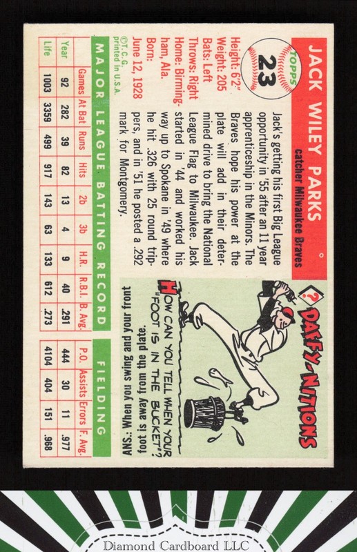 1955 Topps #23 Jack Parks EX h, back