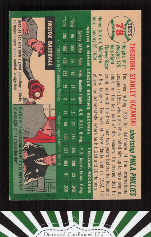 1954 Topps #78 Ted Kazanski VG+ k, back