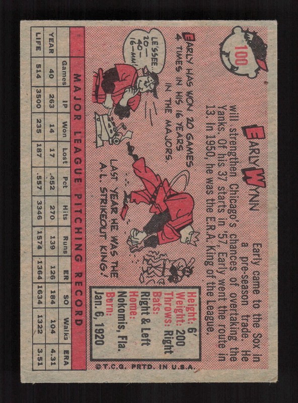 1958 Topps #100 Early Wynn White Letters VGEX k, back