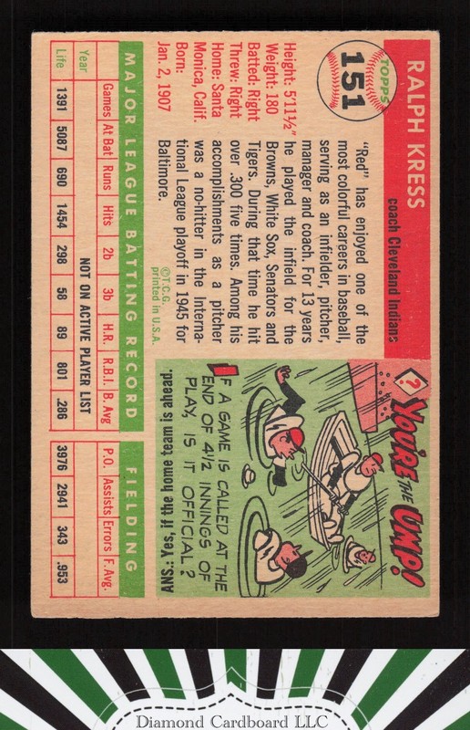 1955 Topps #151 Red Kress VGEX l, back