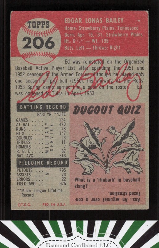 1953 Topps #206 Ed Bailey GD+ e, back