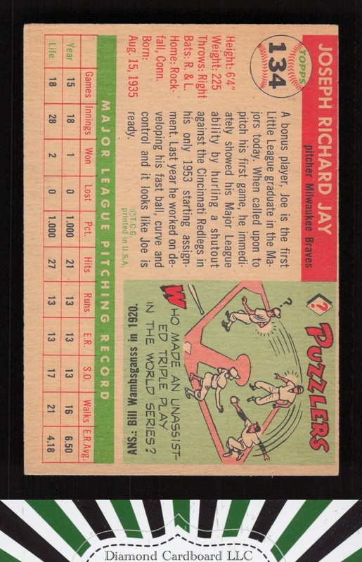 1955 Topps #134 Joe Jay VGEX (MC) c, back