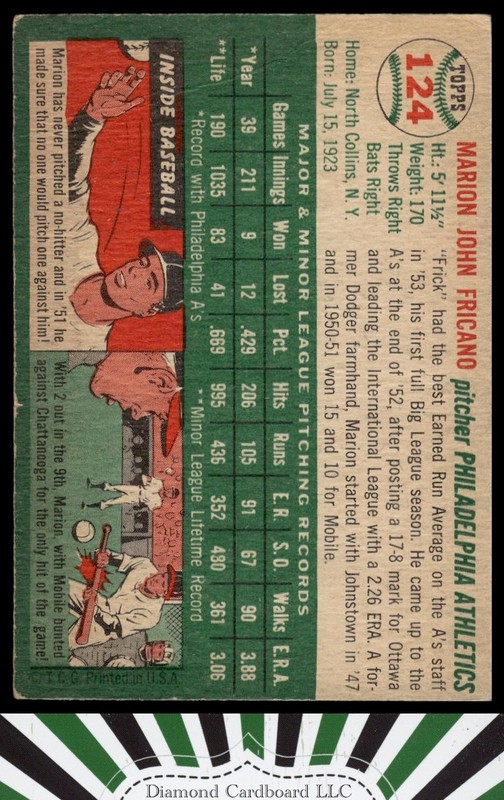 1954 Topps #124 Marion Fricano VG (MK) g, back