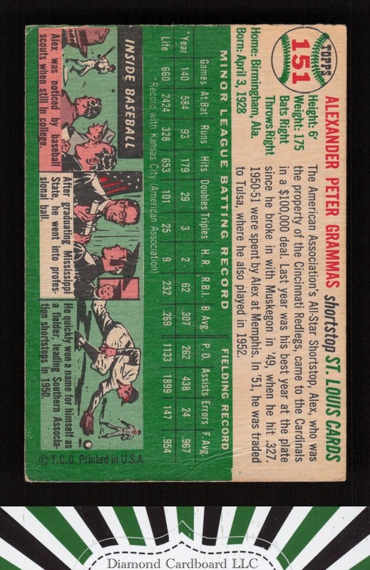 1954 Topps #151 Alex Grammas VG a, back