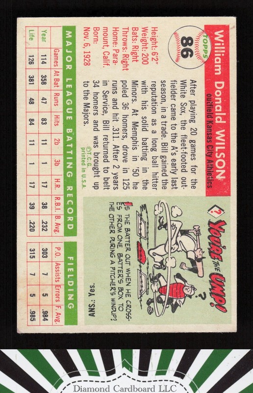 1955 Topps #86 Bill Wilson VGEX [NICELY CENTERED] m, back