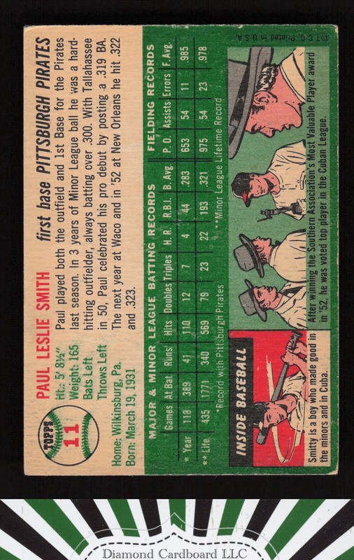 1954 Topps #11 Paul Smith VGEX f, back