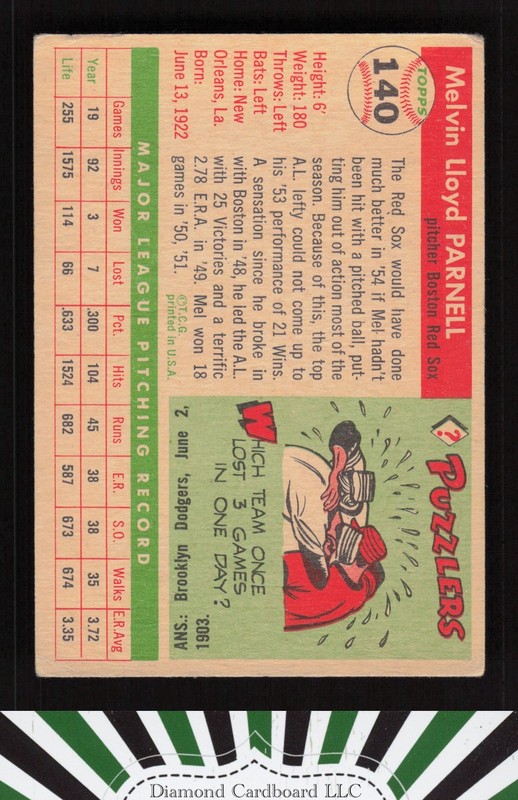 1955 Topps #140 Mel Parnell VG [NICELY CENTERED] a, back