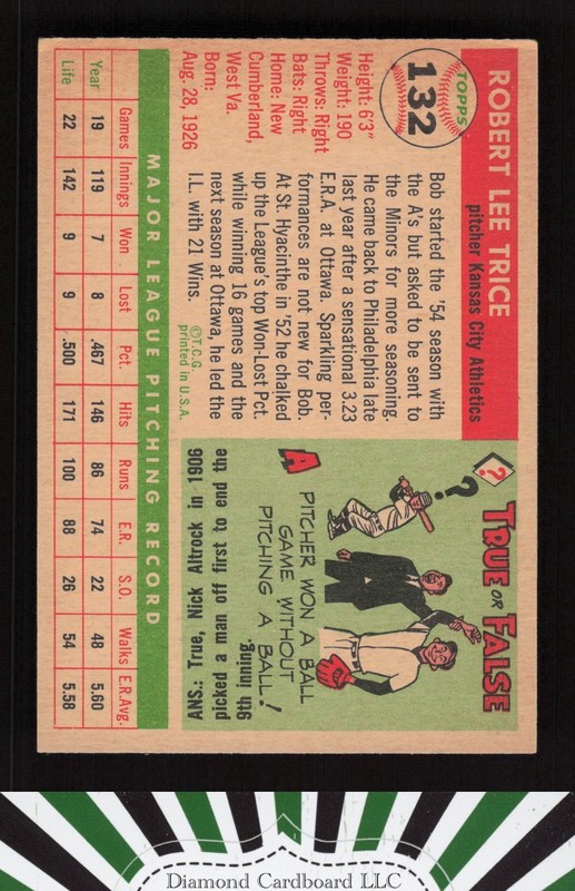 1955 Topps #132 Bob Trice VGEX+ l, back